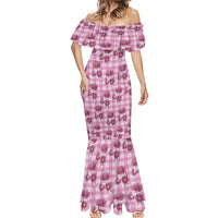 Pink Palaka Hawaii Mermaid Dress Hawaiian Lehua Blossoms LT05 - Polynesian Pride