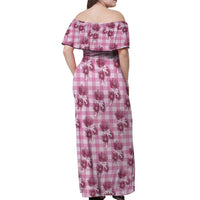 Pink Palaka Hawaii Off Shoulder Maxi Dress Hawaiian Lehua Blossoms LT05 - Polynesian Pride