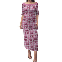 Pink Palaka Hawaii Puletasi Hawaiian Lehua Blossoms LT05 Long Dress Pink - Polynesian Pride