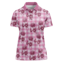 Pink Palaka Hawaii Women Polo Shirt Hawaiian Lehua Blossoms LT05 Female Pink - Polynesian Pride
