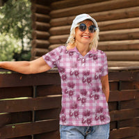 Pink Palaka Hawaii Women Polo Shirt Hawaiian Lehua Blossoms LT05 - Polynesian Pride