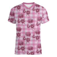 Pink Palaka Hawaii Women V-Neck T-Shirt Hawaiian Lehua Blossoms LT05 Female Pink - Polynesian Pride