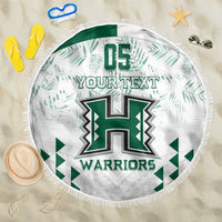 Custom Hawaii Football Beach Blanket Rainbow Warriors Kakau Pattern LT05 One Size 150cm White - Polynesian Pride