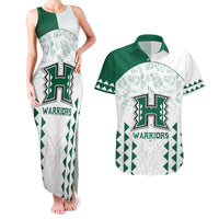 Custom Hawaii Football Couples Matching Tank Maxi Dress and Hawaiian Shirt Rainbow Warriors Kakau Pattern LT05 White - Polynesian Pride