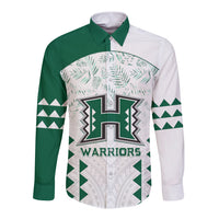 Custom Hawaii Football Long Sleeve Button Shirt Rainbow Warriors Kakau Pattern LT05 Unisex White - Polynesian Pride