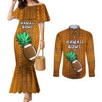 Custom Hawaii Honolulu Football Bowl Couples Matching Mermaid Dress and Long Sleeve Button Shirt Simple Style LT05 Brown - Polynesian Pride