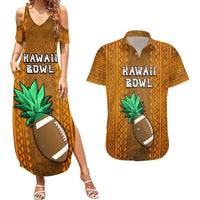 Custom Hawaii Honolulu Football Bowl Couples Matching Summer Maxi Dress and Hawaiian Shirt Simple Style LT05 Brown - Polynesian Pride