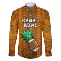 Custom Hawaii Honolulu Football Bowl Family Matching Off Shoulder Short Dress and Hawaiian Shirt Simple Style LT05 Dad's Shirt - Long Sleeve Brown - Polynesian Pride