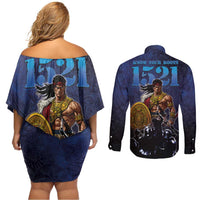 Philippines The First Hero Couples Matching Off Shoulder Short Dress and Long Sleeve Button Shirt Lapu Lapu Know Your Roots