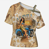 Aloha Hawaii Biker Cross Shoulder Shirt Ride To Paradise LT05 Female Beige - Polynesian Pride