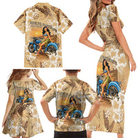 Aloha Hawaii Biker Family Matching Short Sleeve Bodycon Dress and Hawaiian Shirt Ride To Paradise