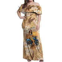 Aloha Hawaii Biker Off Shoulder Maxi Dress Ride To Paradise LT05 Women Beige - Polynesian Pride