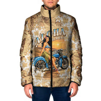 Aloha Hawaii Biker Padded Jacket Ride To Paradise LT05 Men Beige - Polynesian Pride