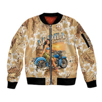 Aloha Hawaii Biker Sleeve Zip Bomber Jacket Ride To Paradise LT05 Unisex Beige - Polynesian Pride