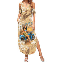 Aloha Hawaii Biker Summer Maxi Dress Ride To Paradise LT05 Women Beige - Polynesian Pride