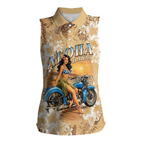 Aloha Hawaii Biker Women Sleeveless Polo Shirt Ride To Paradise LT05 Female Beige - Polynesian Pride