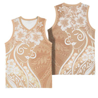 Polynesian Women's Day Basketball Jersey Brown Hibiscus Flowers With Polynesian Pattern LT05 - Polynesian Pride