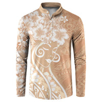 Polynesian Women's Day Button Sweatshirt Brown Hibiscus Flowers With Polynesian Pattern LT05 Brown - Polynesian Pride