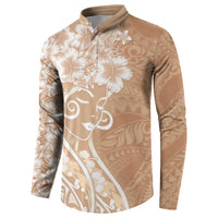 Polynesian Women's Day Button Sweatshirt Brown Hibiscus Flowers With Polynesian Pattern LT05 - Polynesian Pride