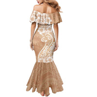 Polynesian Women's Day Family Matching Mermaid Dress and Hawaiian Shirt Brown Hibiscus Flowers With Polynesian Pattern
