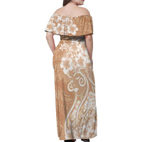 Polynesian Women's Day Family Matching Off Shoulder Maxi Dress and Hawaiian Shirt Brown Hibiscus Flowers With Polynesian Pattern
