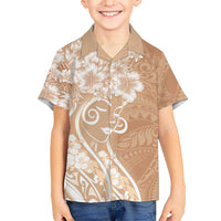 Polynesian Women's Day Hawaiian Shirt Brown Hibiscus Flowers With Polynesian Pattern