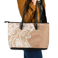 Polynesian Women's Day Leather Tote Bag Brown Hibiscus Flowers With Polynesian Pattern LT05 - Polynesian Pride