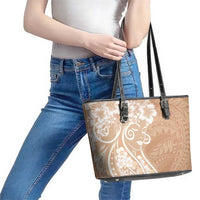 Polynesian Women's Day Leather Tote Bag Brown Hibiscus Flowers With Polynesian Pattern LT05 - Polynesian Pride