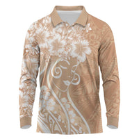 Polynesian Women's Day Long Sleeve Polo Shirt Brown Hibiscus Flowers With Polynesian Pattern LT05 Brown - Polynesian Pride