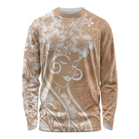 Polynesian Women's Day Long Sleeve Shirt Brown Hibiscus Flowers With Polynesian Pattern LT05 Unisex Brown - Polynesian Pride