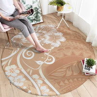 Polynesian Women's Day Round Carpet Brown Hibiscus Flowers With Polynesian Pattern LT05 - Polynesian Pride