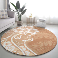 Polynesian Women's Day Round Carpet Brown Hibiscus Flowers With Polynesian Pattern LT05 - Polynesian Pride