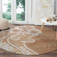 Polynesian Women's Day Round Carpet Brown Hibiscus Flowers With Polynesian Pattern LT05 - Polynesian Pride