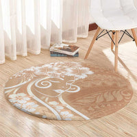 Polynesian Women's Day Round Carpet Brown Hibiscus Flowers With Polynesian Pattern LT05 - Polynesian Pride