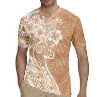 Polynesian Women's Day Rugby Jersey Brown Hibiscus Flowers With Polynesian Pattern LT05 - Polynesian Pride