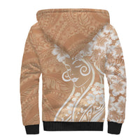 Polynesian Women's Day Sherpa Hoodie Brown Hibiscus Flowers With Polynesian Pattern LT05 - Polynesian Pride