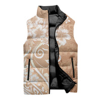Polynesian Women's Day Sleeveless Puffer Jacket Brown Hibiscus Flowers With Polynesian Pattern LT05 - Polynesian Pride