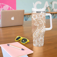Polynesian Women's Day Tumbler With Handle Brown Hibiscus Flowers With Polynesian Pattern LT05 - Polynesian Pride