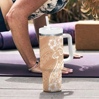 Polynesian Women's Day Tumbler With Handle Brown Hibiscus Flowers With Polynesian Pattern LT05 - Polynesian Pride