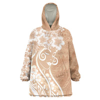 Polynesian Women's Day Wearable Blanket Hoodie Brown Hibiscus Flowers With Polynesian Pattern LT05 One Size Brown - Polynesian Pride