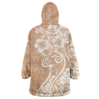 Polynesian Women's Day Wearable Blanket Hoodie Brown Hibiscus Flowers With Polynesian Pattern LT05 - Polynesian Pride