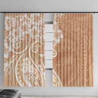 Polynesian Women's Day Window Curtain Brown Hibiscus Flowers With Polynesian Pattern LT05 With Hooks Brown - Polynesian Pride