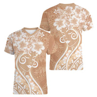 Polynesian Women's Day Women V-Neck T-Shirt Brown Hibiscus Flowers With Polynesian Pattern LT05 - Polynesian Pride