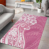 Polynesian Women's Day Area Rug Pink Hibiscus Flowers With Polynesian Pattern