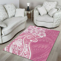 Polynesian Women's Day Area Rug Pink Hibiscus Flowers With Polynesian Pattern
