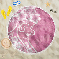 Polynesian Women's Day Beach Blanket Pink Hibiscus Flowers With Polynesian Pattern LT05 One Size 150cm Pink - Polynesian Pride