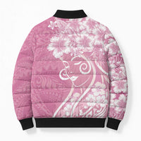 Polynesian Women's Day Bomber Puffer Jacket Pink Hibiscus Flowers With Polynesian Pattern LT05 - Polynesian Pride