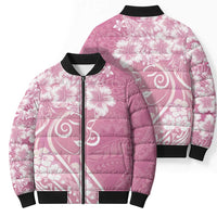 Polynesian Women's Day Bomber Puffer Jacket Pink Hibiscus Flowers With Polynesian Pattern LT05 - Polynesian Pride