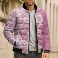 Polynesian Women's Day Bomber Puffer Jacket Pink Hibiscus Flowers With Polynesian Pattern LT05 - Polynesian Pride