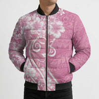 Polynesian Women's Day Bomber Puffer Jacket Pink Hibiscus Flowers With Polynesian Pattern LT05 - Polynesian Pride